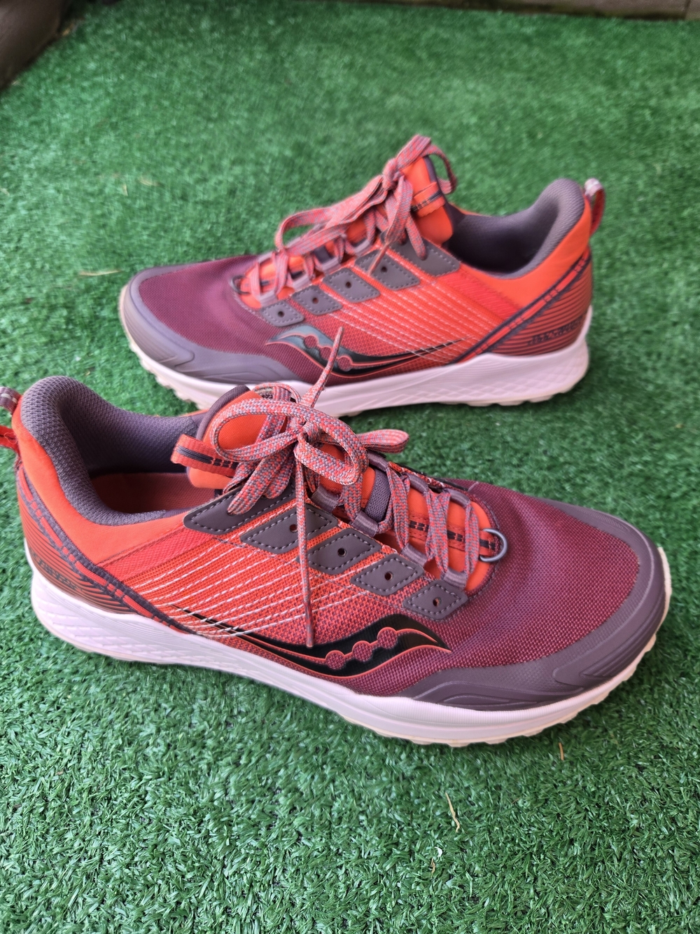 Saucony Women's Mad River TR trail running shoes in the coral and purple